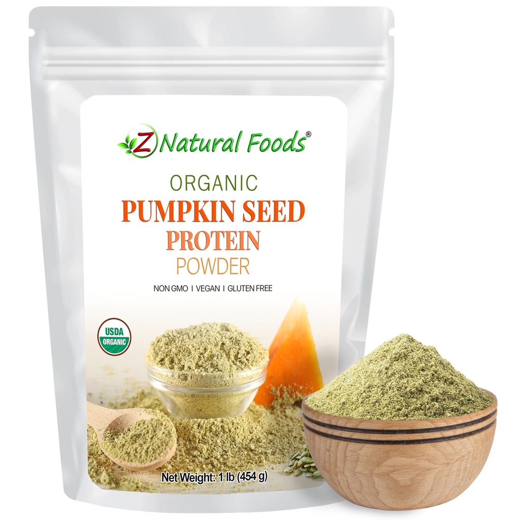Z Natural Foods Organic Dovleac Seed Proteine Powder - Nutrient-Dense Fiber Supplement, Vegan dovleac Pumpkin Proteina pulbere pentru piele unghii Sanatate musculara - Ideal pentru Smoothies Shake Cooking Recipes, 1 lb