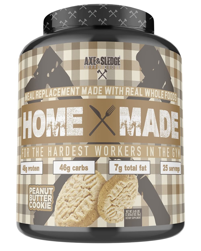 Axe & Sledge Supplements Home Made Whole-Foods-Based Meed Powder with Digestive Enzymes, Proteine, Carbohidrats, and Fats, 25 de porţii (Peanut Butter Cookie)