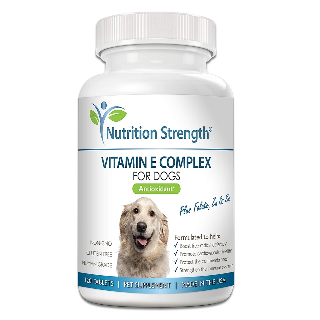 Vitamina E pentru câini, Promovarea sanatatii cardiovasculare, Suport Celula Membranes, Vitamina E Complex la Boost Dog Imunity System Plus Zinc, Seleniu, Folate, Salmon Oil, 120 comprimate masticabile