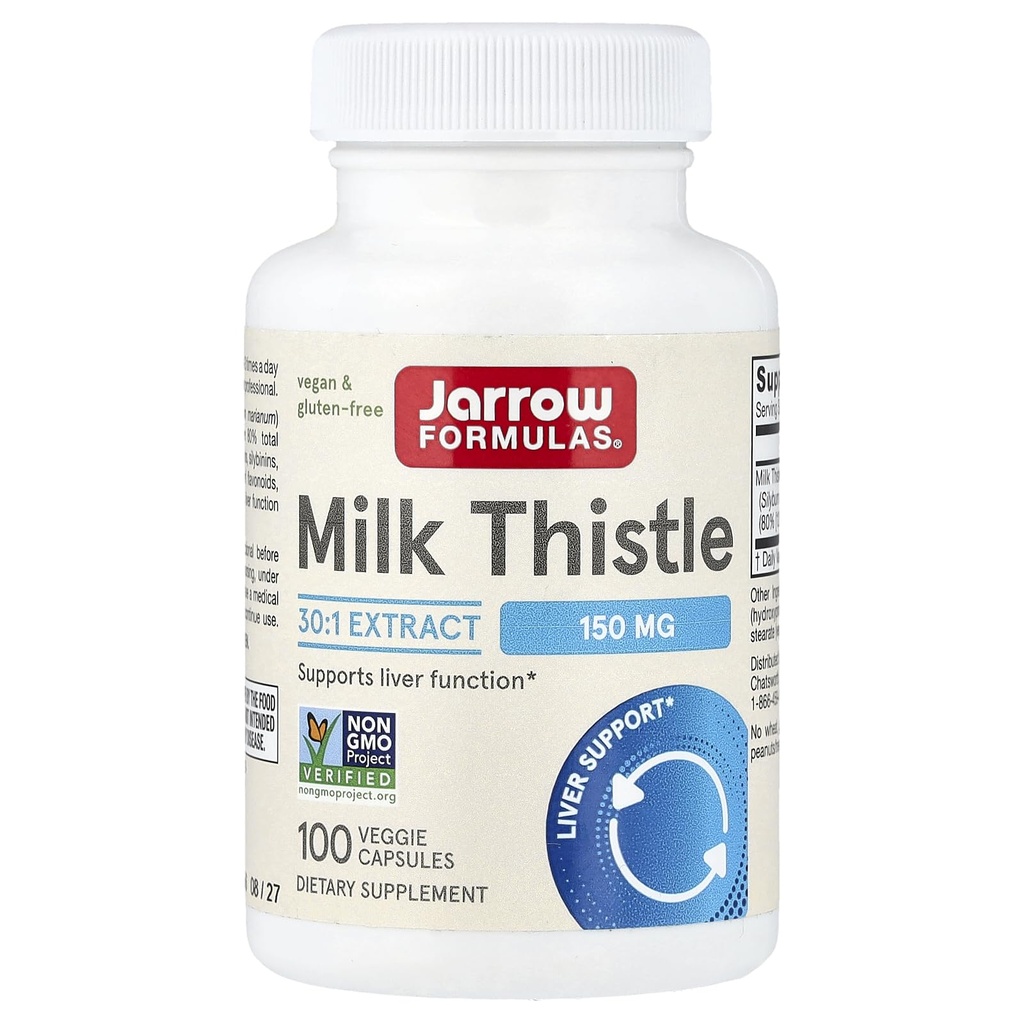 Jarrow Formulas Milk Thistle 150 mg - 100 Veggie Capsule - Antioxidant care sprijină răspunsul imun, Funcţia hepatică & Glutatione - Până la 100 Servings
