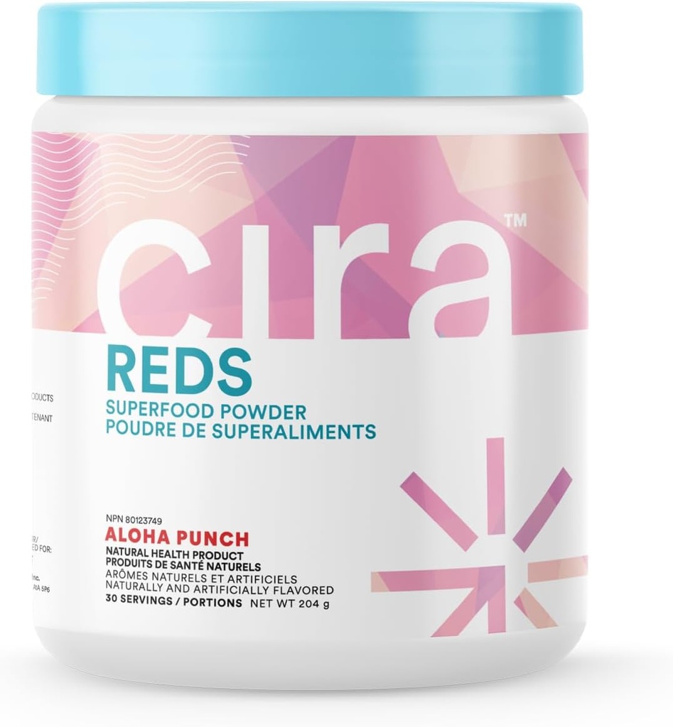 Cira Glow-Getter Reds Superfood Powder - Antioxidanti si polifenoli pentru cresterea energiei si sanatatii Gut - 30 Servings, Aloha Punch