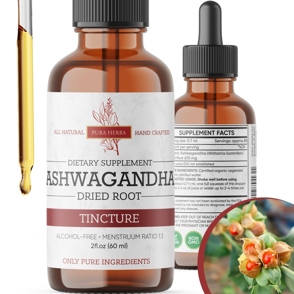 Picături organice Ashwagandha lichid, Ashwagandha rădăcină Tinctură, Ashwagandha extract Suplimente Herb - 2 Fl Oz