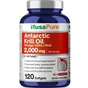 NusaPure Antarctic Krill Oil 2000 mg 120 Softgels, Omega-3 EPA 360mg, DHA 240mg, Soyfree Astaxanthin Supliment Sursat de Krill 800ppm