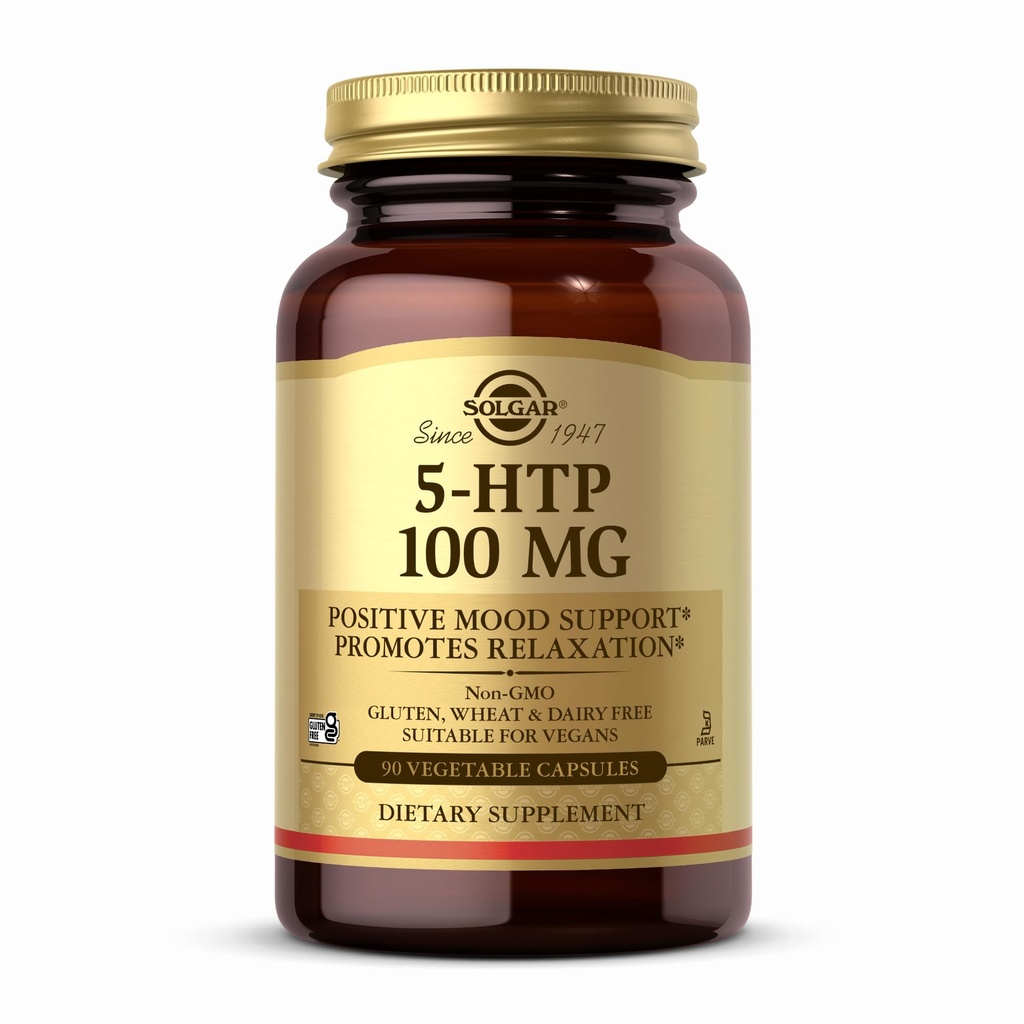 Solgar 5-HTP 100 mg - 90 Capsule vegetale - Promovează relaxare - non-GMO, Vegan, Kosher & Gluten Free - 90 Servings