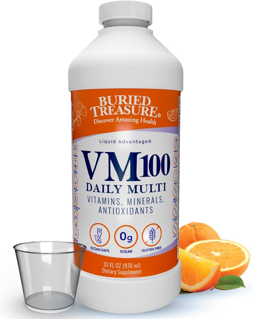 Comoara îngropată VM100 Zilnic Multi - 32 Serviri, Vitamine lichide Minerale Supliment cu doza Cupa