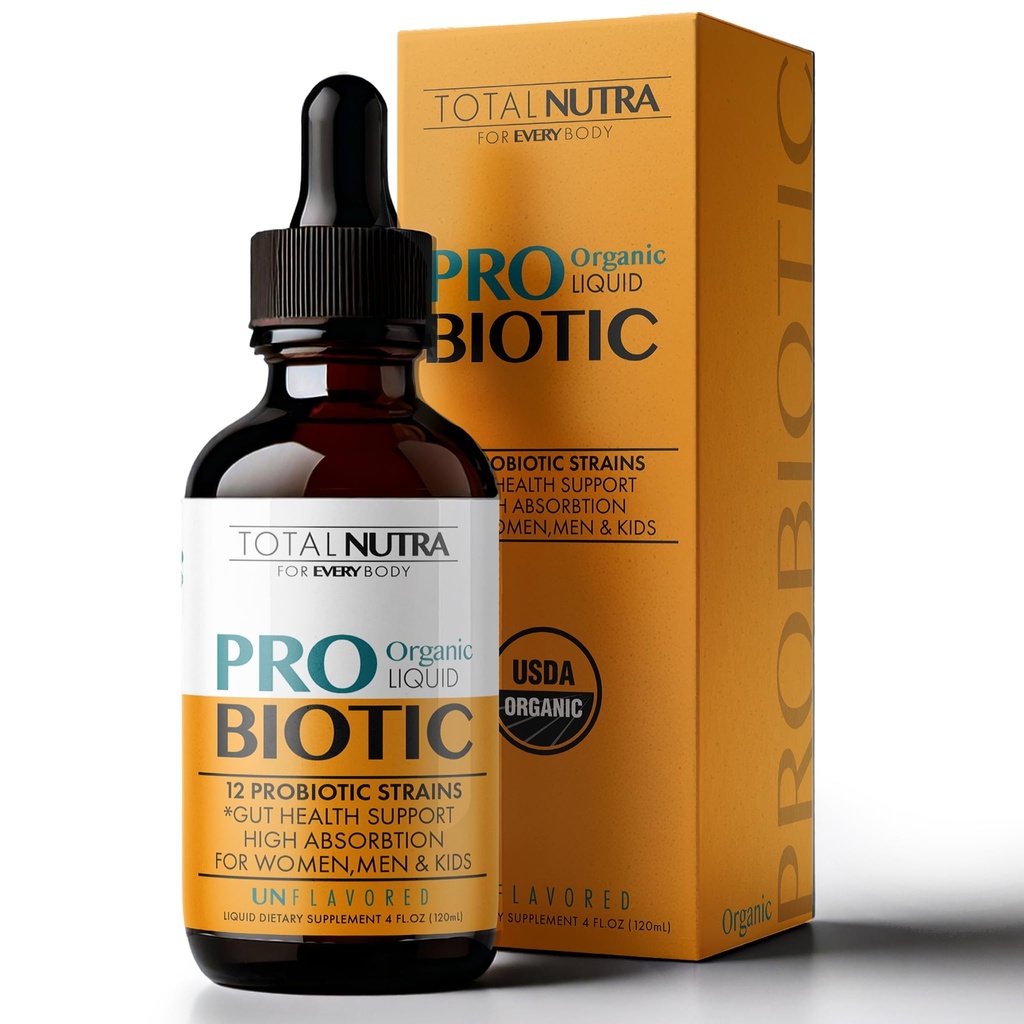 Probiotic lichid pentru femei, bărbaţi, copii, copii Probiotic: USDA Probiotice organice, Vegan Probiotic lichid & Alfalfa Blend + Acidophilus pentru sănătate gută, lactate Gluten zahăr gratuit, Probiotice orale non-GMO
