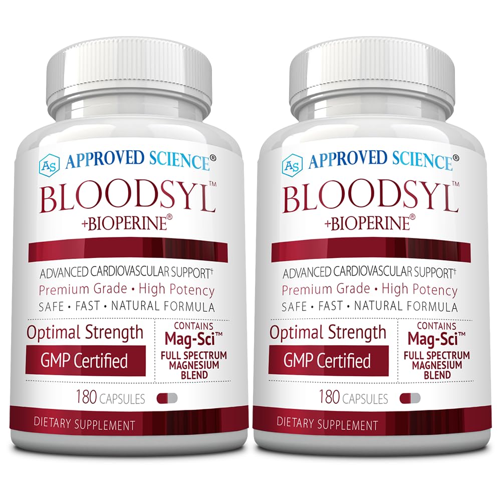 Stiinta aprobata Bloodsyl - Suporta fluxul sanguin - Hawthorn Berry, Magneziu, BioPerine - Vegan - 180 Capsule - Pachet de 2