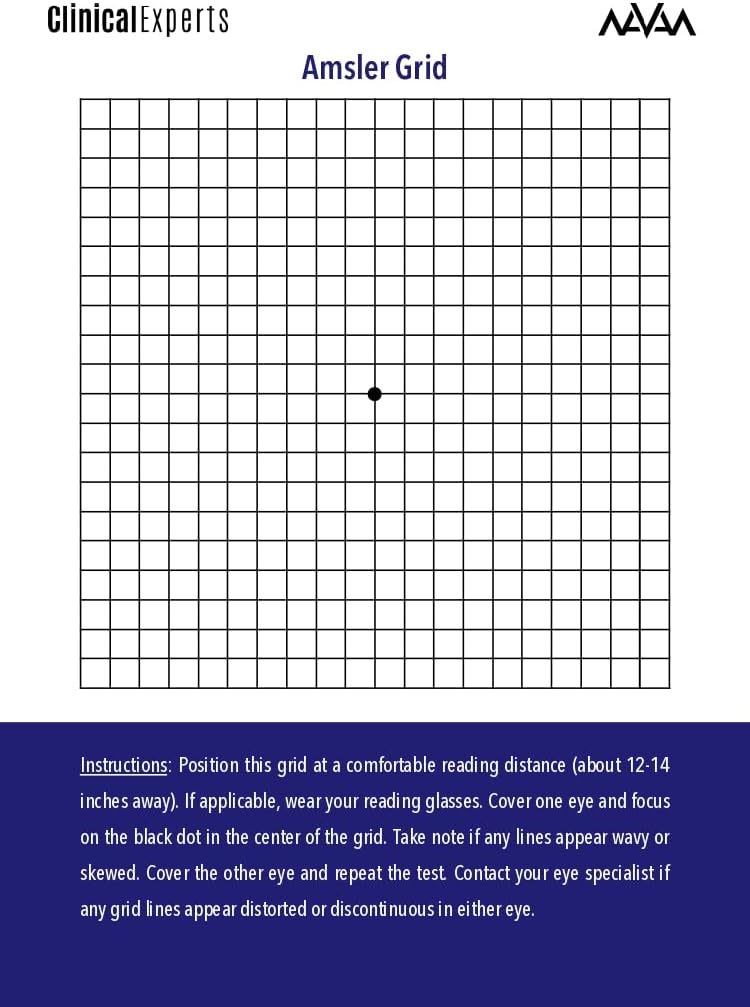 Amsler Eye Grid cu Magnetic Back - Daily Vision Screening Tool for Macular Degeneration & Glaucom Patients by Clinic Experts (1 Pack)