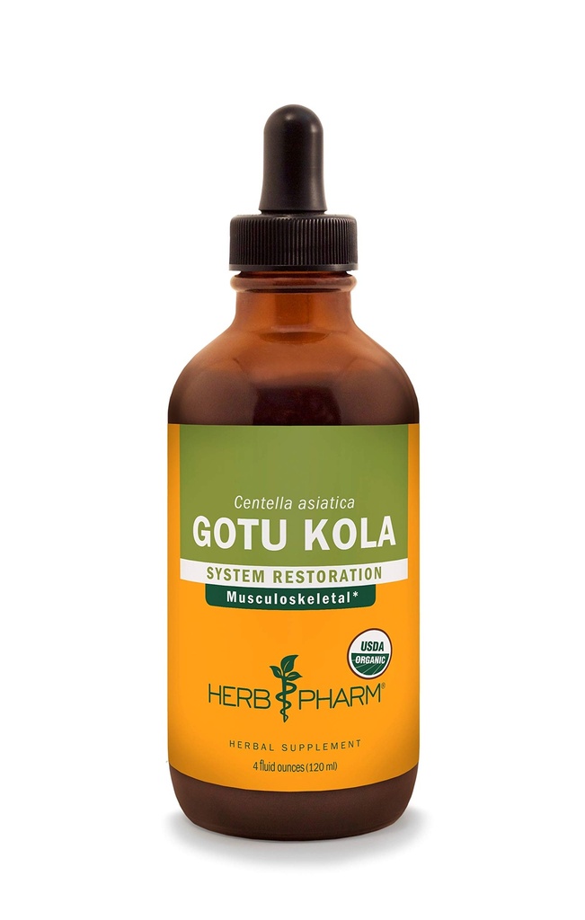 Herb Pharm Certified Organic Gotu Kola Extract lichid pentru suport de sistem musculo-scheletic - 4 Ounce