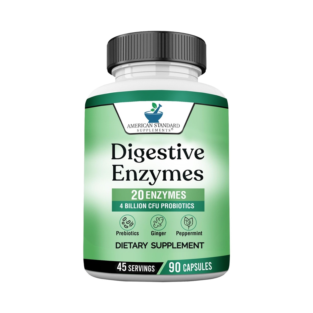 Enzime digestive Plus Probiotice & Prebiotice, 120 Capsule Veggie, Pentru Digestia cu Amylase, Bromelain, Papain, Lipase, Lactase, Protează, Papain, Celulază, Vegan & Gluten Free, 2 Luna Aprovizionare