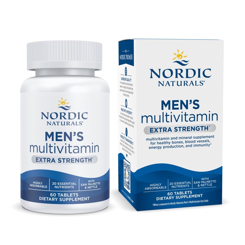 Nordic Naturals Mens Multivitamine Extra Putere - Bone, Energie, și sânge-Vessel suport - Suplimentul imunitate - 20 Nutrients esențiale - 60 tablete - 30 Serviri