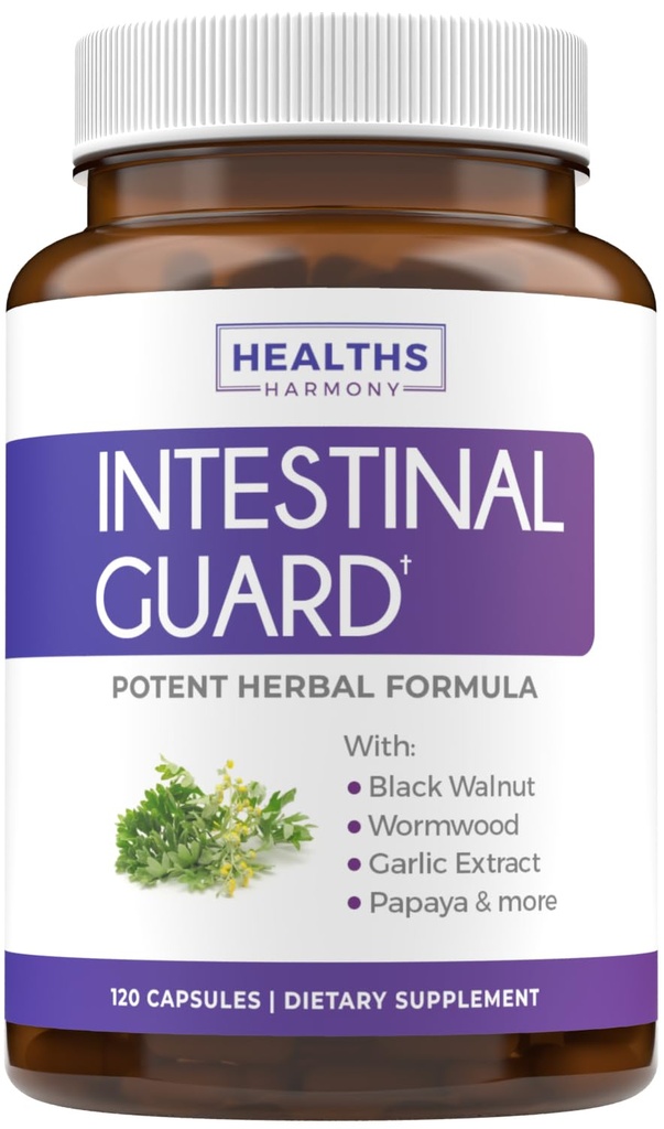 Garda intestinala (Non-GMO) Mentine sanatatea intestinala - Formula naturala potenta cu Wormwood, nuc negru, Goldenseal, Pau D'Arco, Clove, Usturoi, Mai mult - Toate intr-un singur supliment -120 capsule (fara pastile)