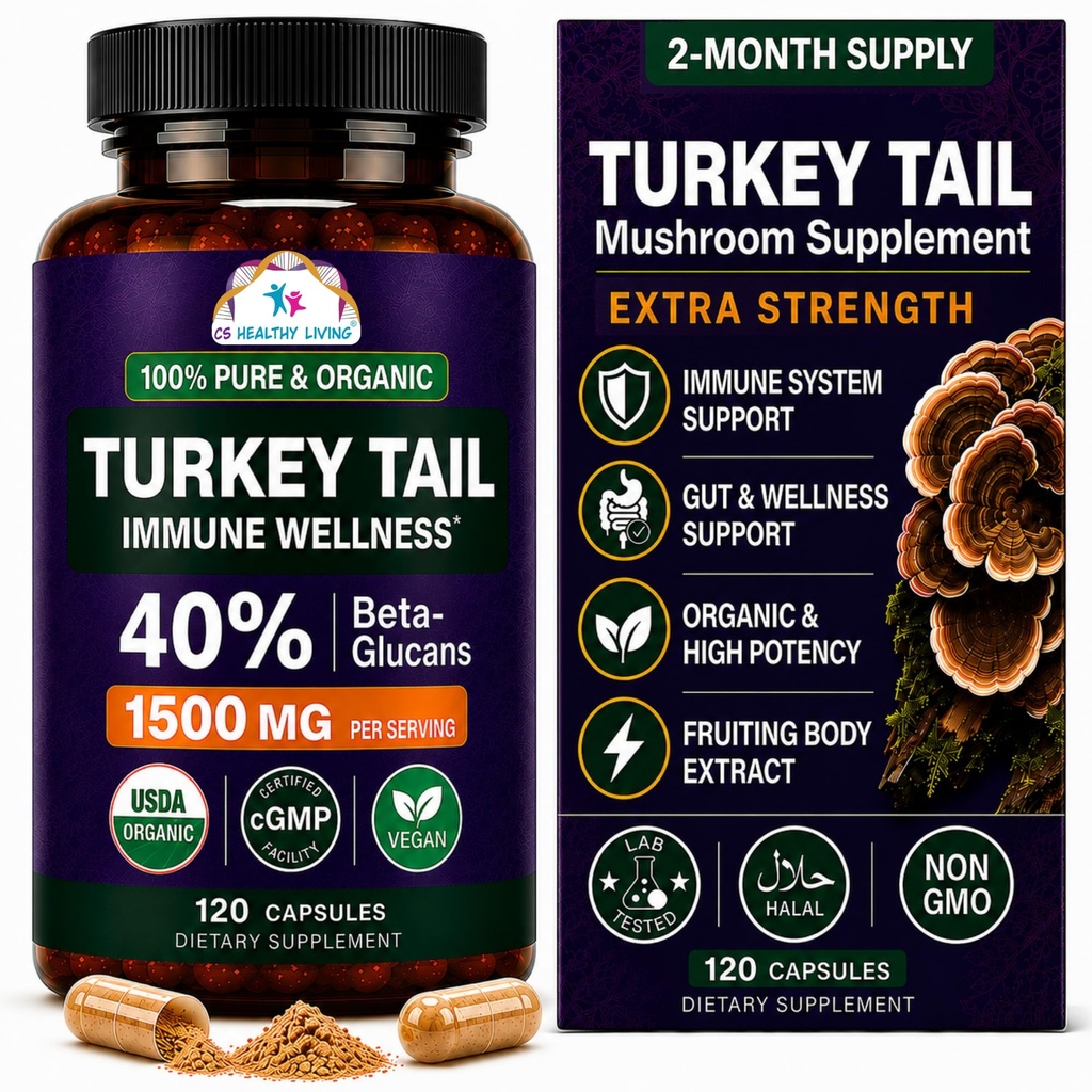 CANCER SCIENCES Turcia Tail Wellness Ciuperci Supliment, USDA Certificat de extract organic, Extra Putere 1500 mg, potenta ridicata 40% Beta-Glucans, Gut & Immune Support, Natural Digestive, 120 capsule
