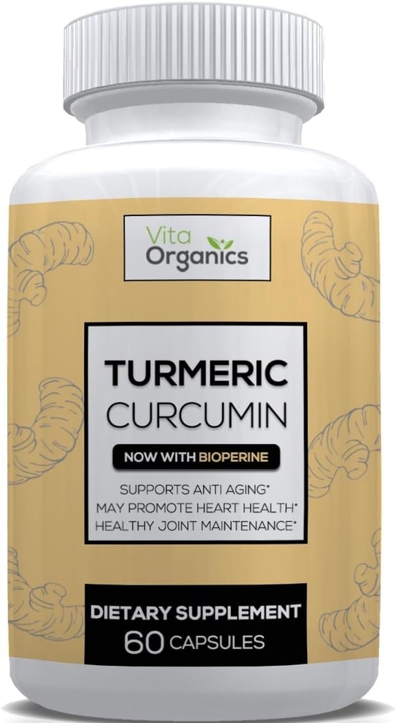Curcumin turmeric 1300 mg - Suport articular și inflamație extra-tare - Absorbție ridicată cu extract de piper negru - 95% Curcuminoide Suplimentul comun de sprijin - 60 capsule