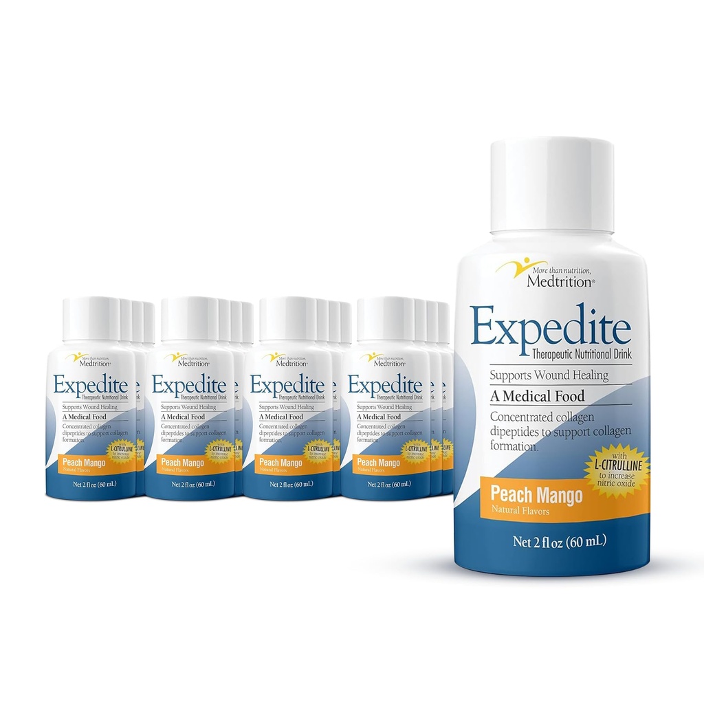 Medtrition Expedite Liquid Colagen, Peach Mango, 2 Fl Oz, Pack of 24 - Nutrition Support for General, Orthopedic & Cosmetic Chirurgie Recovery