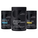 Sport de cercetare Triple Putere Omega 3 Ulei de pește - Burpless Fish Oil Supplement w/EPA & DHA Acidi grasi, Creatina Monohidrat și plante pe bază de vitamina D3 K2 cu ulei de cocos