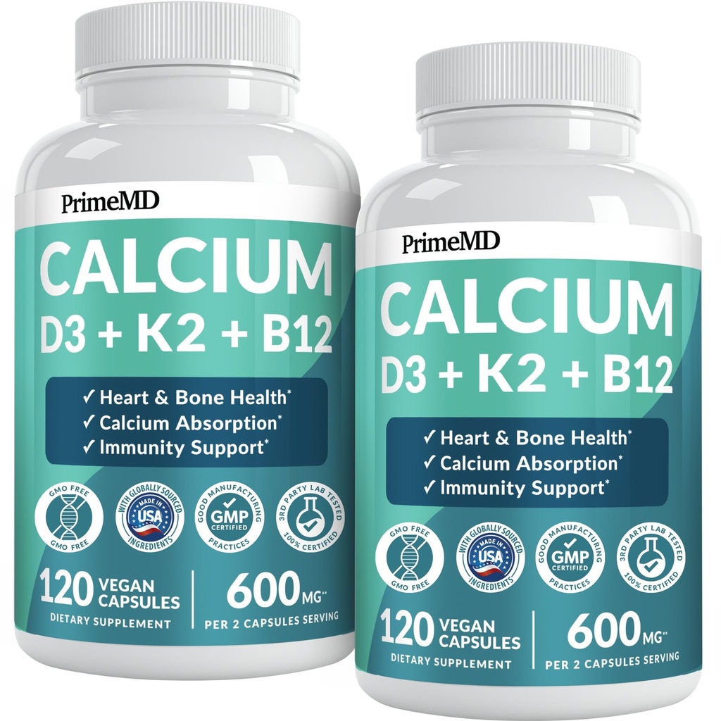 4-in-1 Suplimente de calciu pentru femei şi bărbaţi - Calciu cu vitamina D3 K2 5000 UI Supliment, 601 mg per Servire pentru inimă, oase şi de apărare corporală - Gluten-Free, Vegan-Friendly (240 ct)