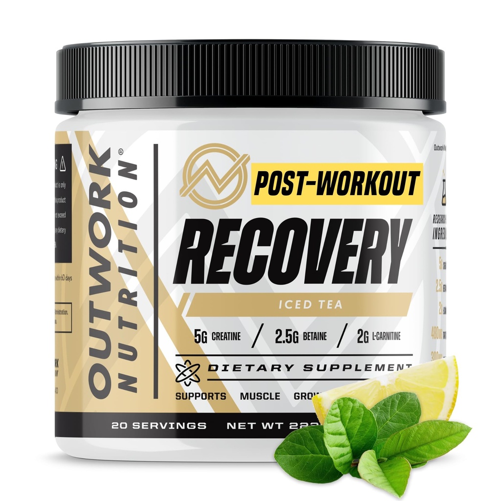 Nutriție în afara programului Post Workout Recovery Powder - Creatină Monohidrat, KSM-66 Ashwagandha & Tart Cherry - Viteză de recuperare, Eases Soreness - Creatine Powder pentru bărbați și femei, Iced Tea, 240 Gr