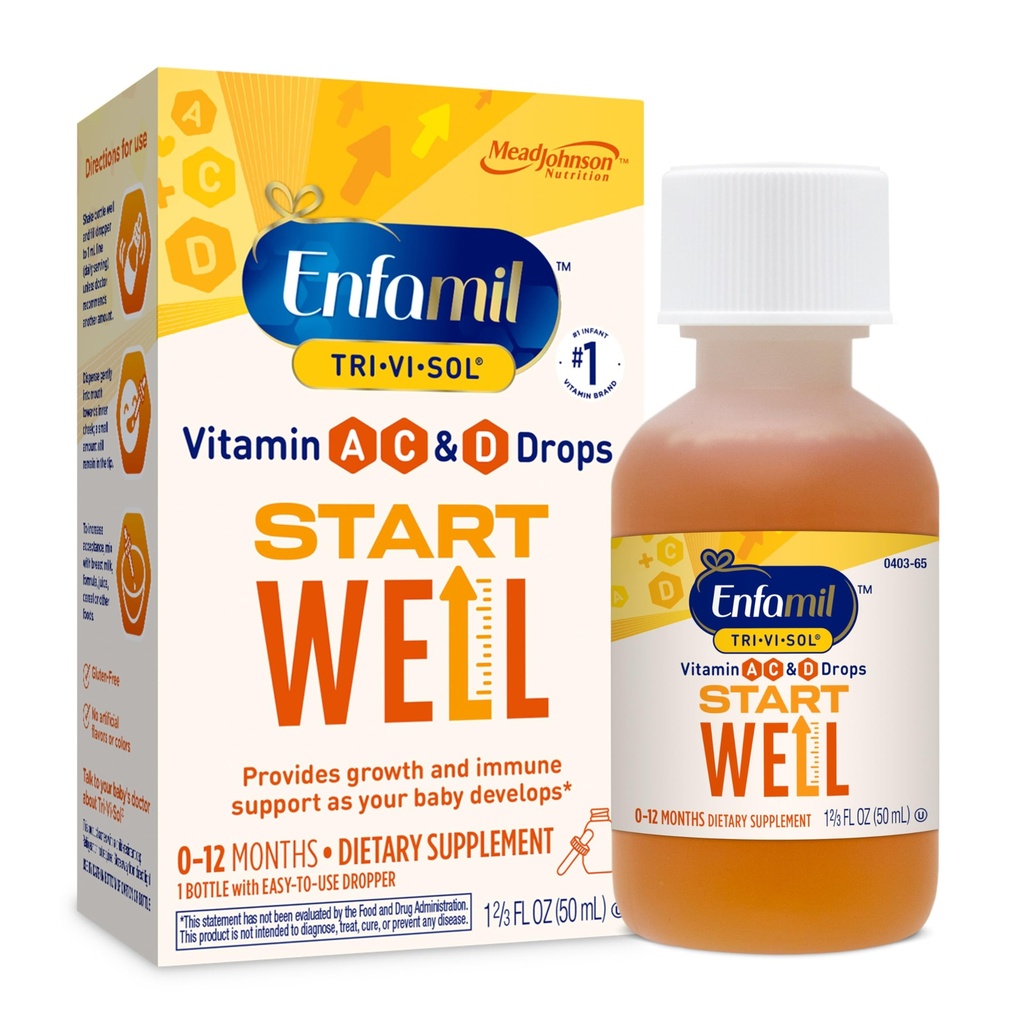 Enfamil Tri-Vi-Sol Pulsuri de multivitamine infantile, sustine cresterea si sanatatea imuna pentru bebelusi, flacon de 50ml