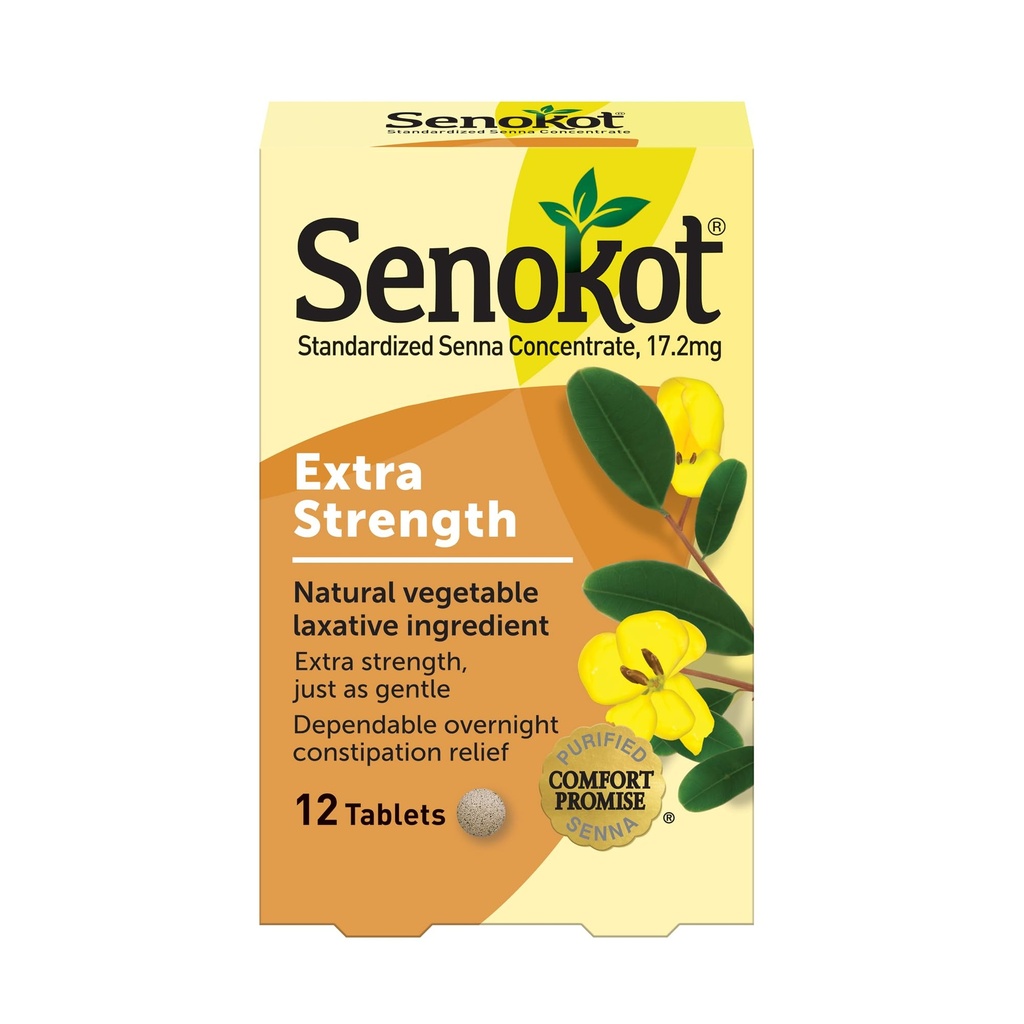 Senokot Extra Force Natural Legal Laxative Ingredient Tablete, Senna concentrat, Dublu-putere pentru Gentle, Overnight Relief De Constipaţie ocazională, 12 t