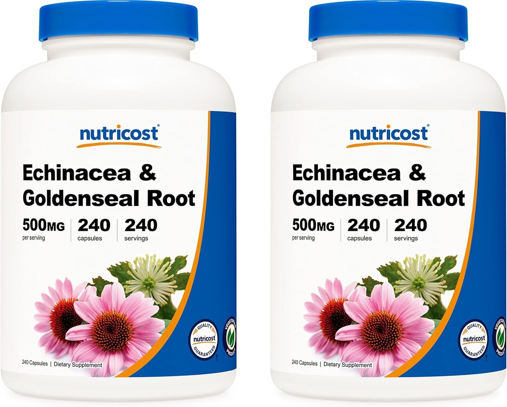 Nutricost Echinacea & Goldenseal Root, 500 mg, 240 capsule (2 flacoane) - Veggie Caps, Non OMG, Gluten Free