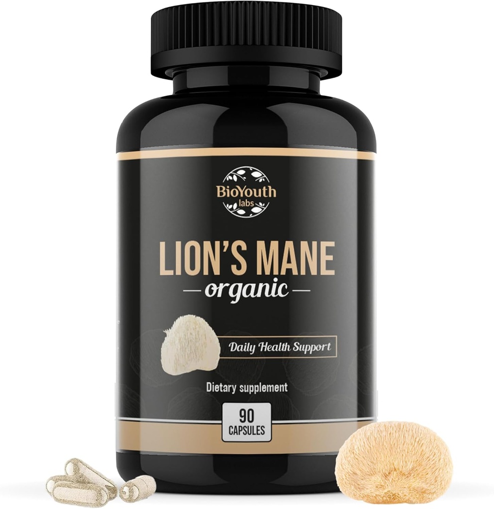 Organic Lions Mane Brain suport supliment alimentar Premium Lions Mane Extract de ciuperci - 90 capsule