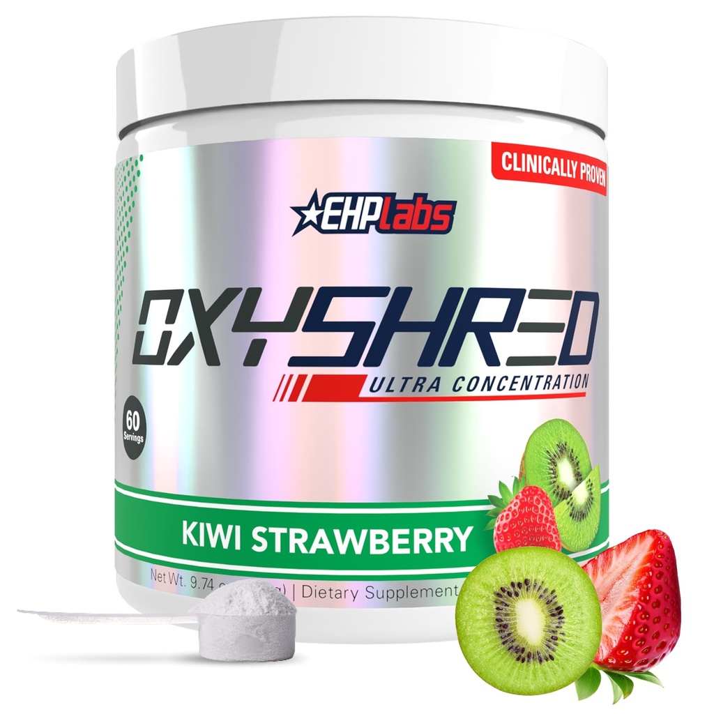 EHP Labs OxyShred Pre Workout Pulbere - Preworkout Pulbere cu L Glutamina si Acetil L Carnitina, Energetica Boost Drink - Kiwi Strawberry, 60 Serviri