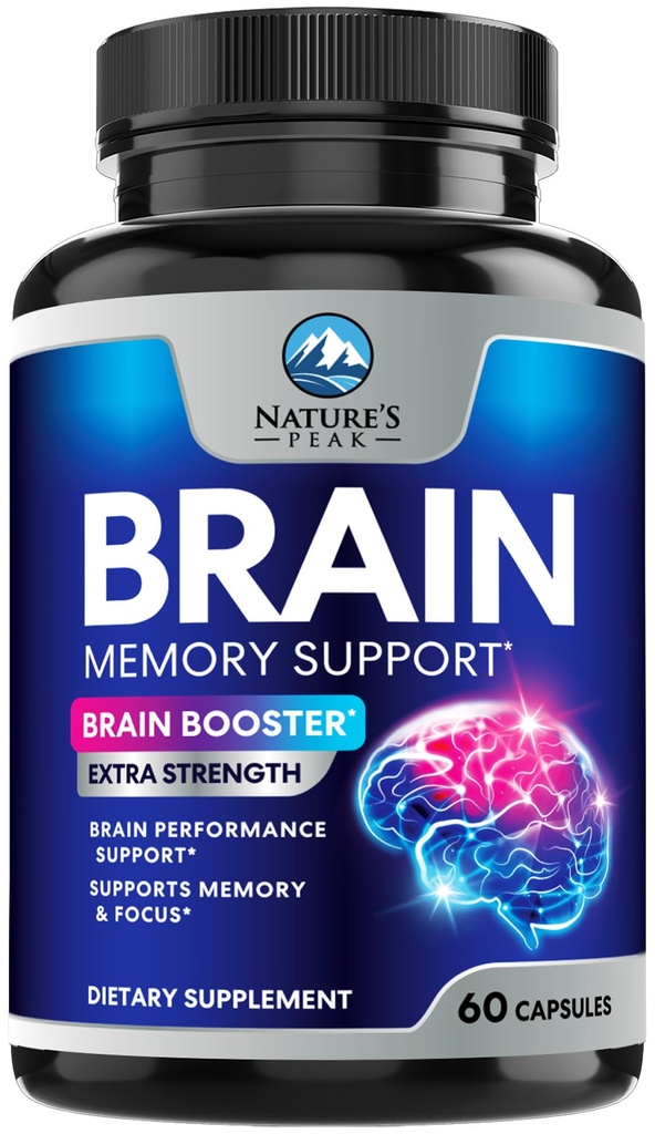 Supliment de memorie cerebrală pastile - 3X Putere Nootrops pentru concentrare, Clarity & Focus Support - Brain Health Cognitive Vitamine cu Bacopa, Fosfatidilserină & DMAE, Brain Booster, 60 Capsule