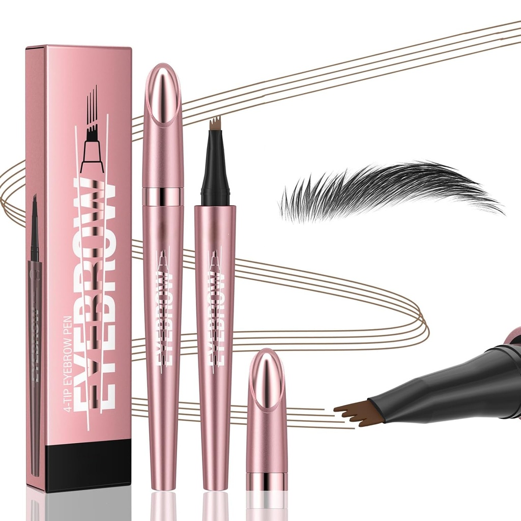 Q708 3D Microblading Eyebrow Pencil, rezistent la apa, 4-Tip, lung-Lasting, Micro-Fork Aplicator pentru sprâncene naturale, Toate tonuri de piele (2# Dark Brown)