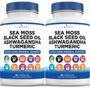Sea Moss Black Seed Oil Ashwagandha Turmeric Bladderwrack Braddock - cu Manuka, Honey Dandelion, ACV Black Pepper Gluten gratuit - 2 Pack