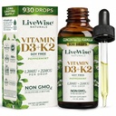 LiveWise Naturals Vitamina D3 cu K2 picături lichide, Toate naturale, non-GMO, Statele Unite ale Americii Made, 1208 UI vitamina D3 & 25 mcg K2, sprijină sănătatea osoasă și nivelurile de energie, Infuzat cu mentă, măsline, și ulei MCT