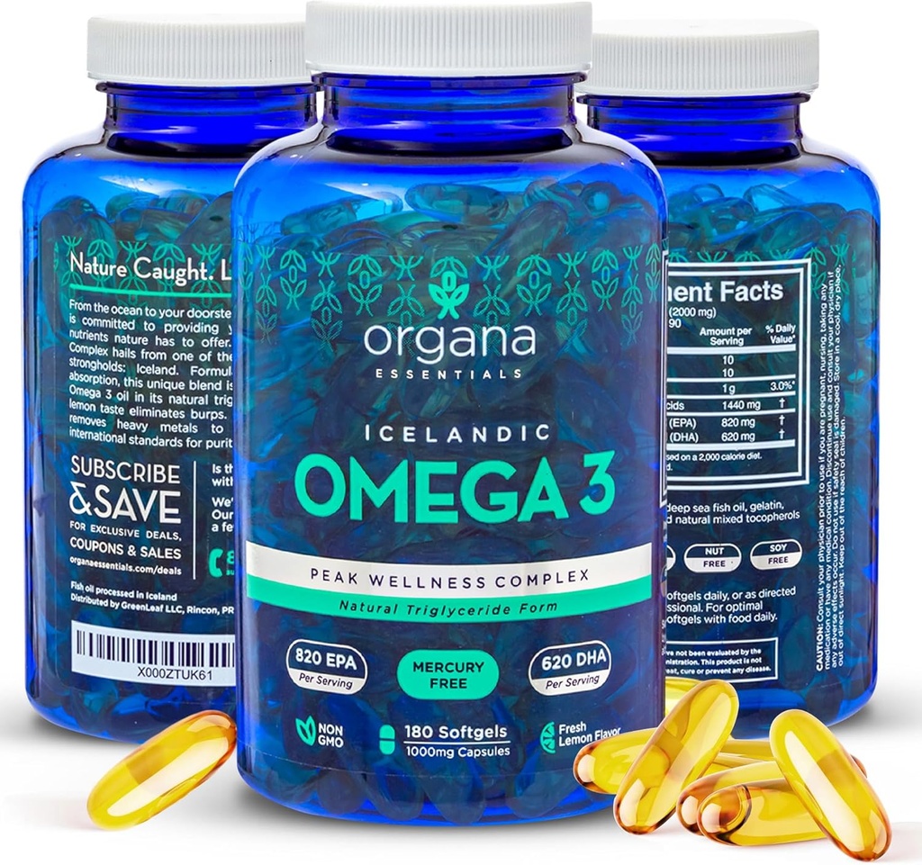 Ulei de pește Omega 3 2000 mg - mare EPA 820 mg + DHA 620 mg - 180 Triple Putere Burpless Lemon Softgels