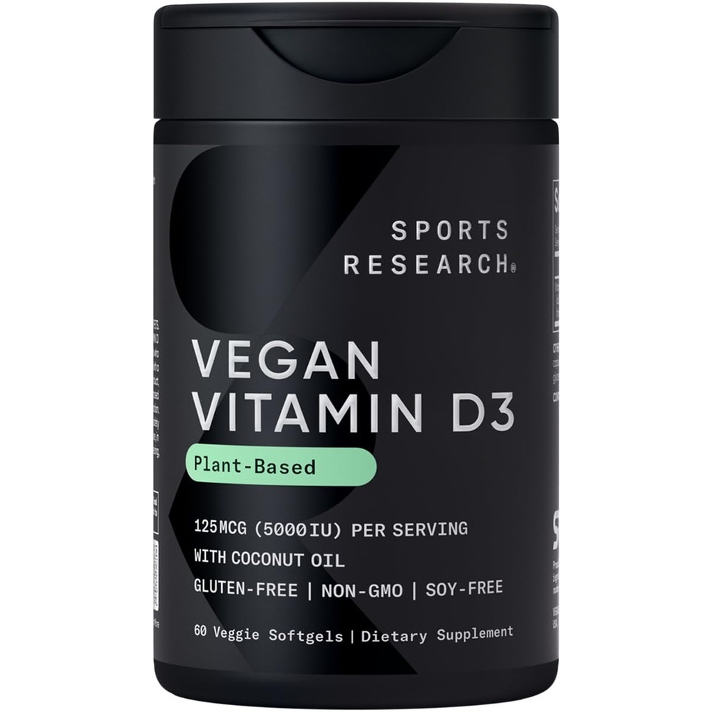 Cercetare sportivă Vitamina Vegan D3 5000UI (125 mcg) cu ulei de cocos 