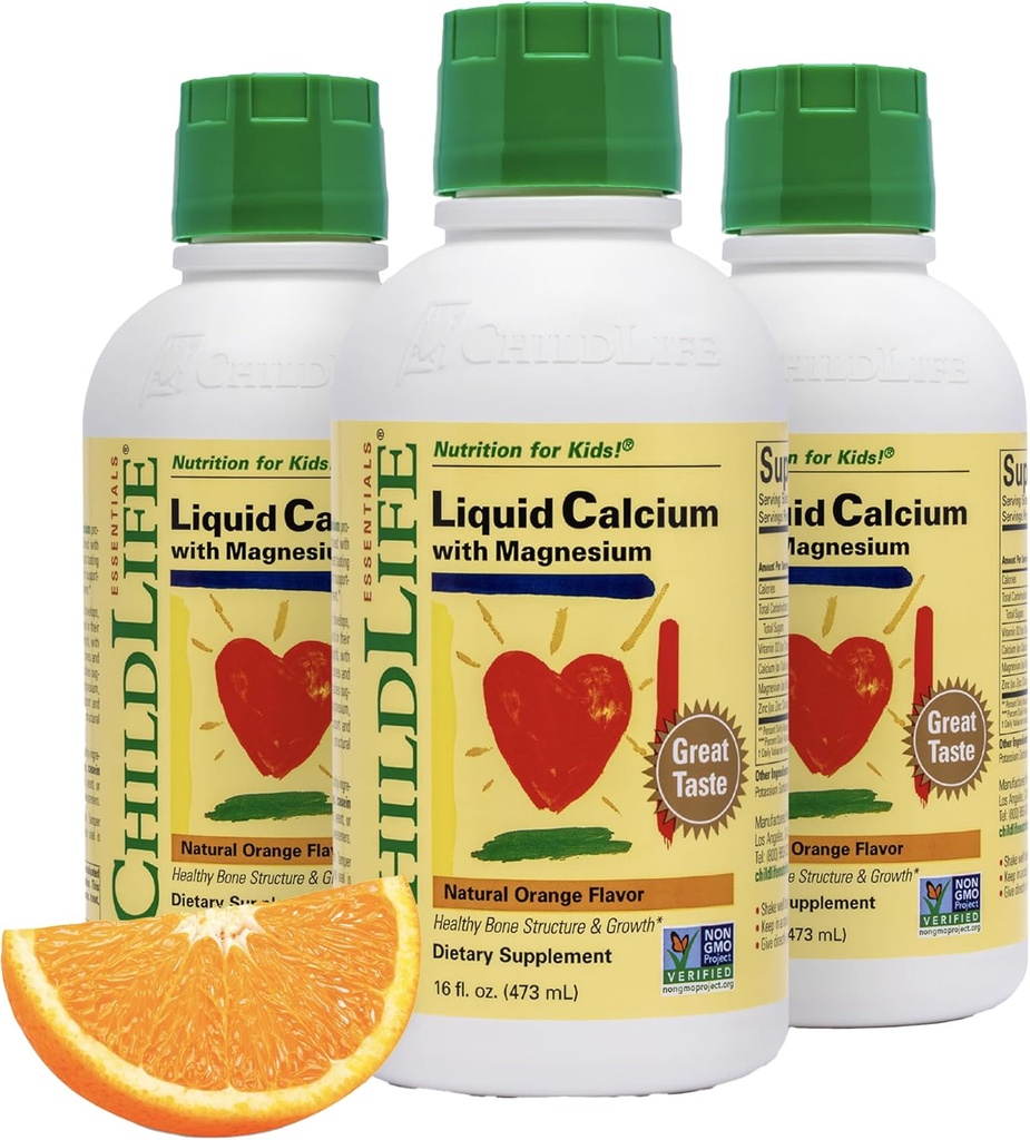 Copii esenţiale supliment de calciu lichid pentru copii - Baby Calciu cu magneziu, zinc, şi vitamina D3 - Orange Flavor, 16 fl oz (3 ambalaj)