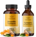 HERBAMAMA Boswellia și Turmeric Kit - Bundle de 2100 mg Boswellia Turmeric & lichid Turmeric cu Black Pepper Tincture 2 fl oz - Vegan, Non OMG, Zahăr și alcool-free - 2 Pack
