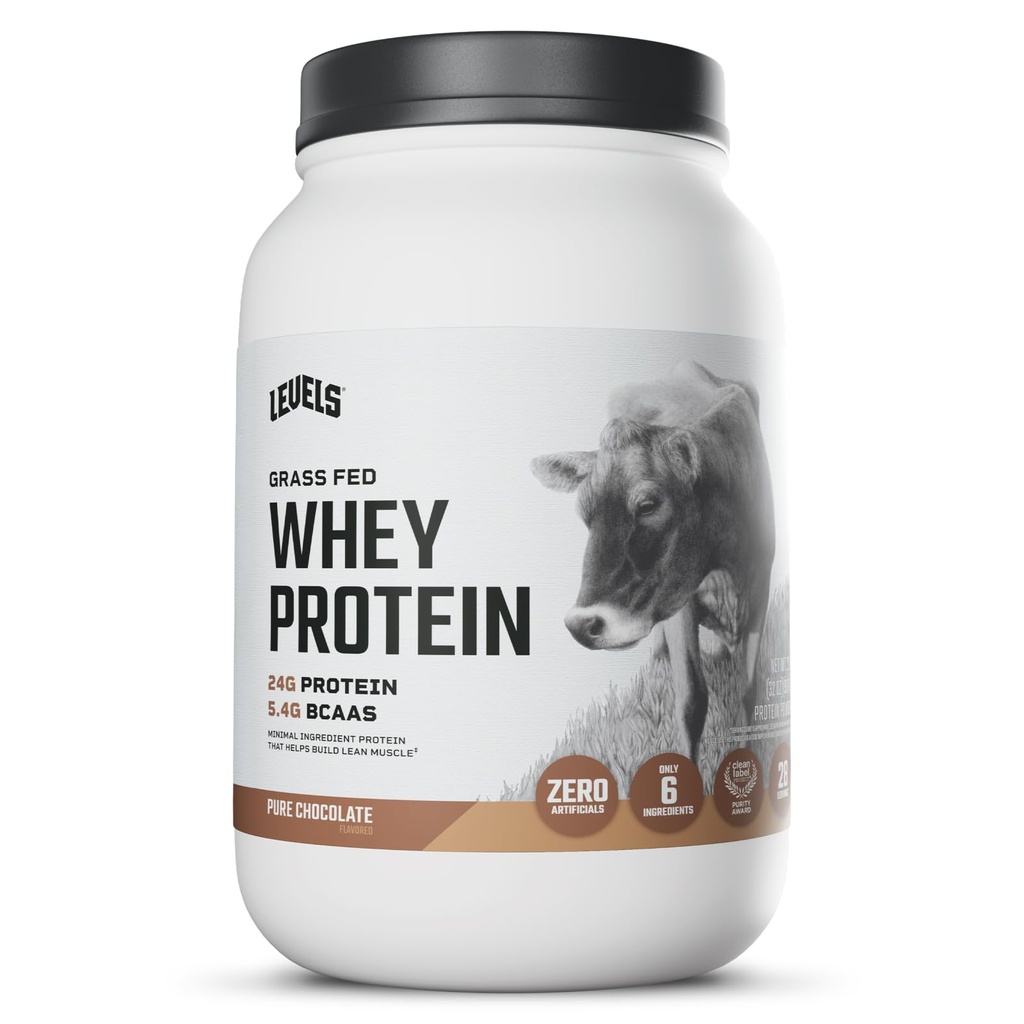Nivele Grass Pudră de proteine Fed Whey, Nu Artificiale, 24G de proteine, Ciocolată pură, 2LB