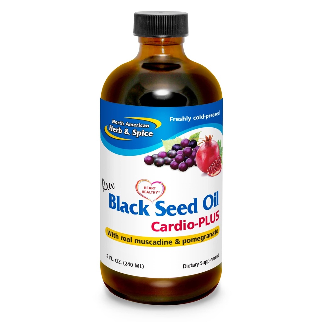 NORD AMERICAN HERB & SPICE Black Seed Oil Cardio-Plus - 8 fl oz - Sprijină Heart Health with Muscadine & Pomegranate - Non-GMO - 48 Servings