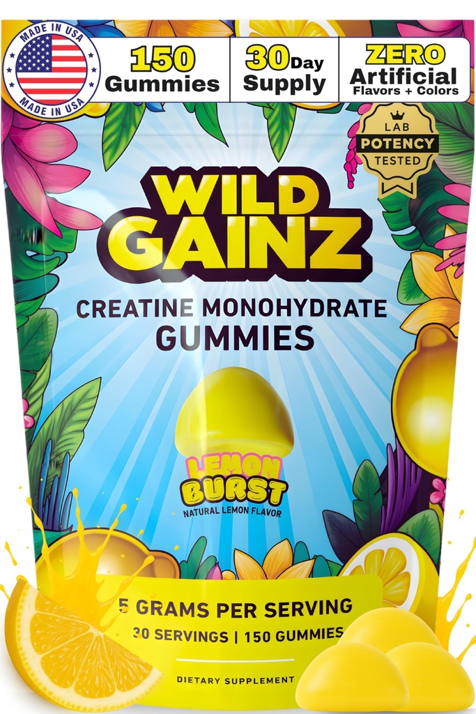 Creatin Monohidrat Gume pentru barbati si femei 5000mg - Made in USA, Potenta testata, Vegan, Sustine cresterea musculara, Putere si functie cognitiva, Creatura 150 Chews non-GMO gluten-gratuita