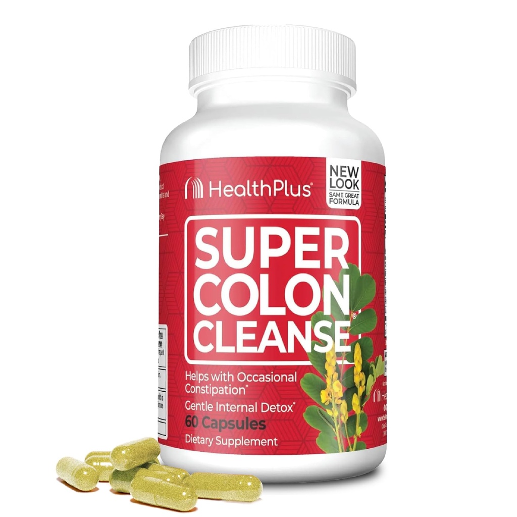 Sănătate Plus Super Colon Cleanse 15 zile Aprovizionare de Gentle Gut Cleanse Detoxifiere, Psyllium Husk, Probiotice pentru constipație Relief & Digestive Support, 60 capsule
