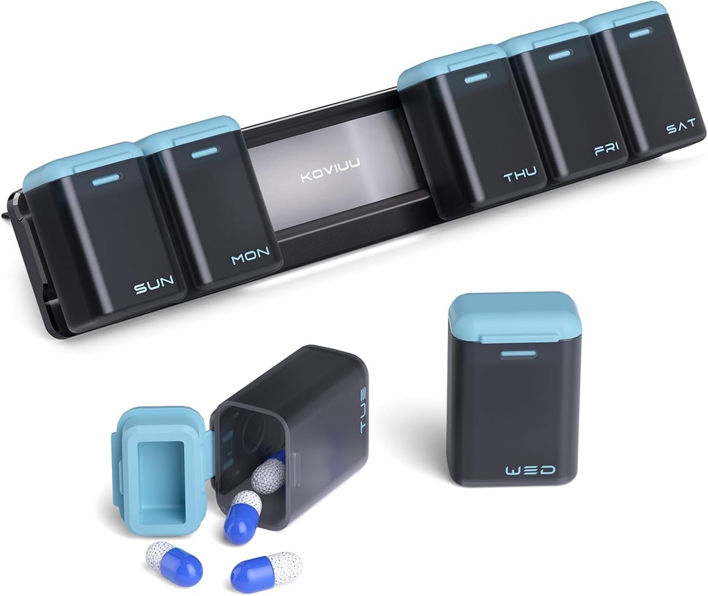 Weekly Pill Organizator Magnetic, Removable Pilula cutie 7 zi 1 zi pe zi, Mari pastile Cazul de călătorie, Săptămâna o dată pe zi medicament dispenser, Medicina Container titular pentru Suplimentul Vitamina, Albastru
