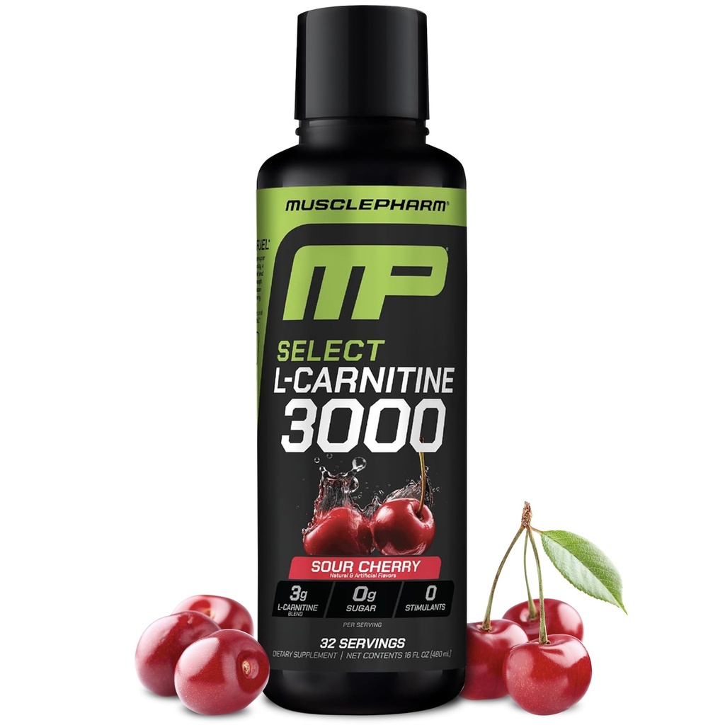 Muşchi Pharm L-Carnitina 3000, Ultimate lichid L Carnitina Supliment pentru înaltă performanţă, Suportă Metabolism, Hydration & Energy, Zero Zahăr, Calorii mici, Aroma de cireșe acru, 32 Serviri