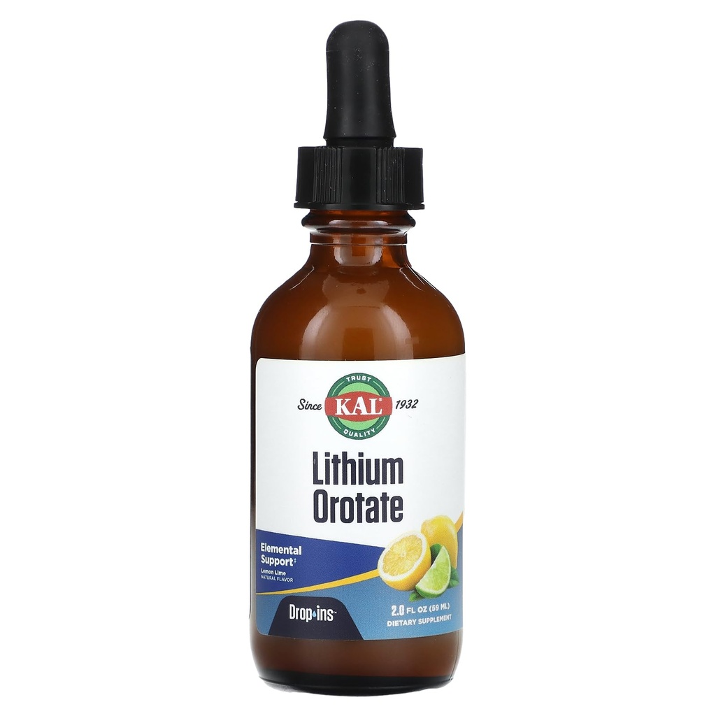 Litiu Orotate Drops, Lămâie, 2 fl oz (59 ml), KAL