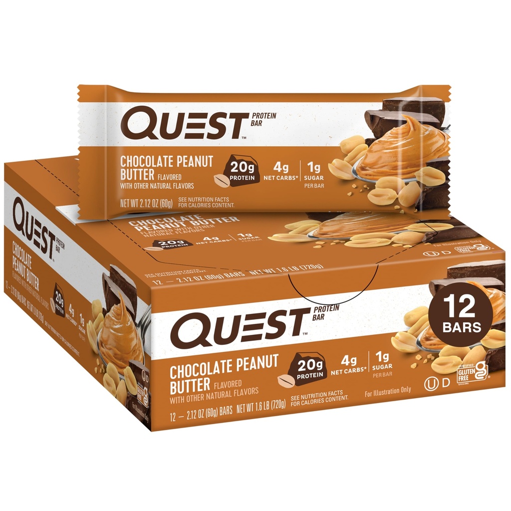Quest Nutriție ciocolată Unt de arahide Baruri, 20g Proteina, 1g Zahăr, 4g Net Carb, Gluten gratuit, Keto Friendly, 12 Conte