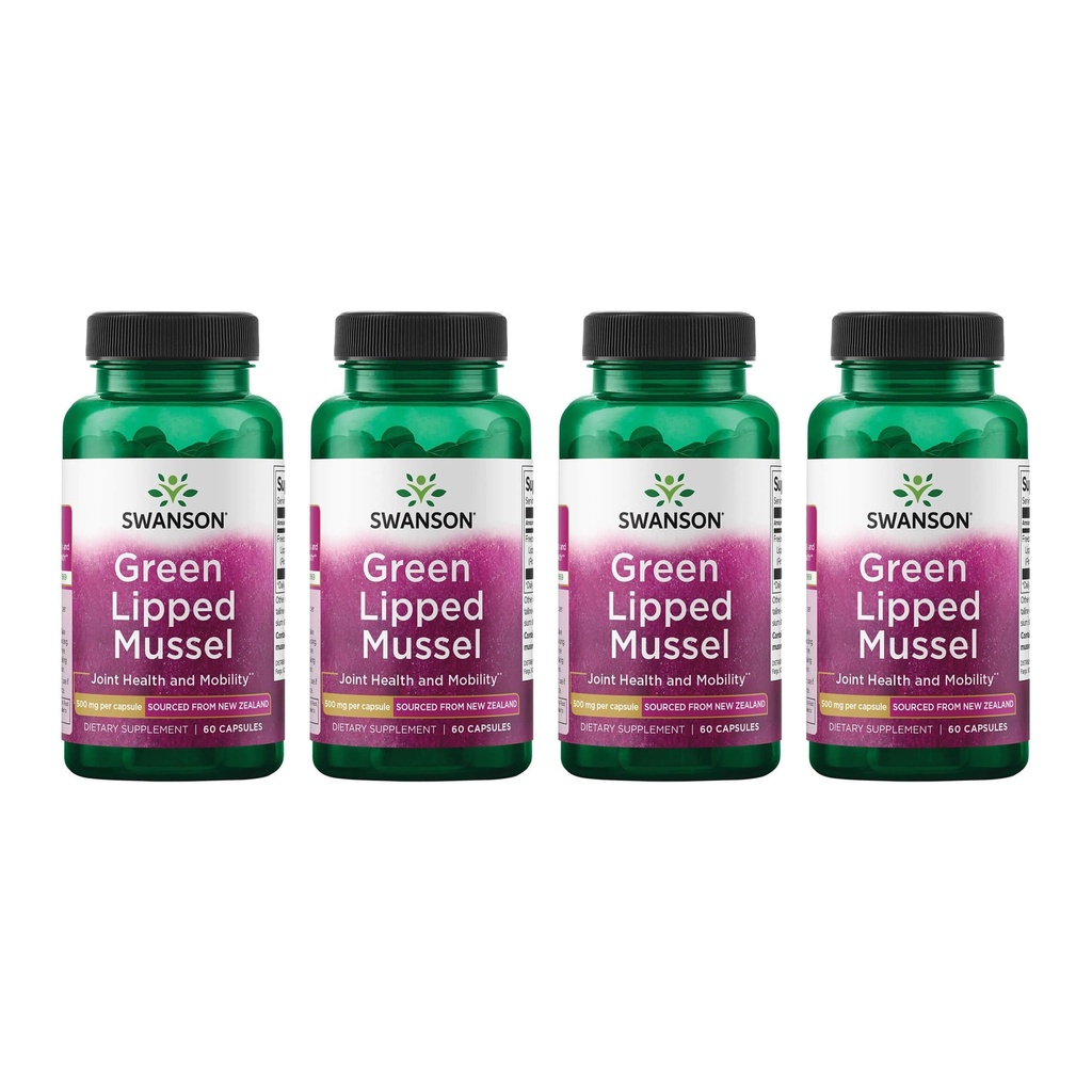Swanson Green Lipped Mussel (Freeze-Dried) - Noua Zeelandă Comună Health & Mobility Supplement - Natural Formula poate sprijini Heart Health & Digestive Function - (60 capsule, 500 mg fiecare) (4 ambalaj)