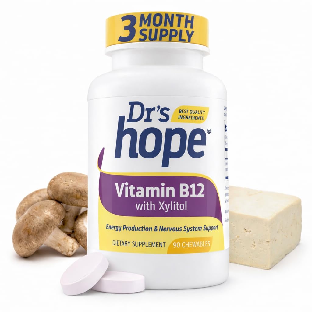 Vitamina B12 1000 Mgg, B12 Vitamine 1000 Mgg Ajutor pentru a crește metabolismul, producția de energie și sistemul nervos de sprijin, 90 comprimate masticabile - 1 comprimat per servire, non-GMO & Gluten gratuit
