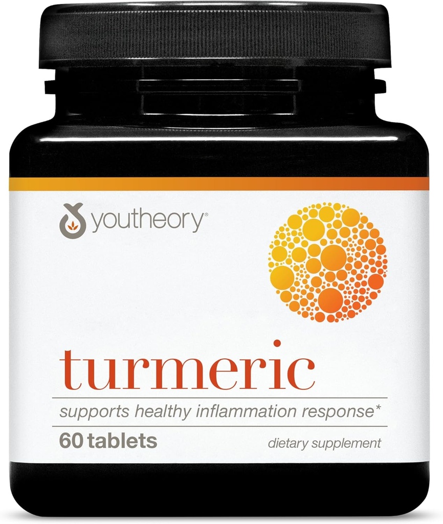 Youteory Turmeric - 450 mg - cu Black Pepper & Olive Leaf - Sprijină sănătatea articulară și cerebrală* - Conține bioenhancers, Curcuminoide și extracte de plante - 60 comprimate (20-Day Supply)
