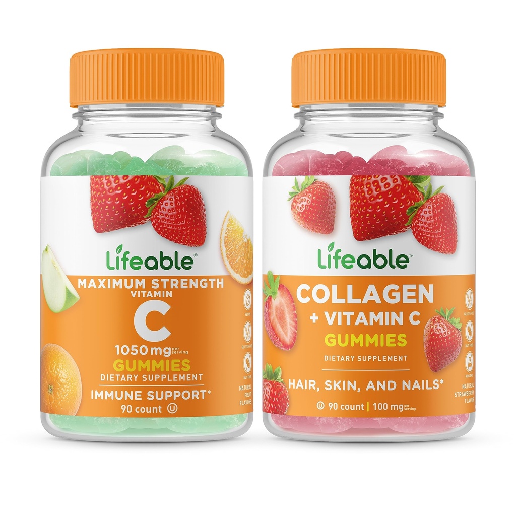 Vitamina vie C 1050mg + Colagen & Vitamina C, Gummie Bundle - mare Tasting, Suplimentul de vitamine, Gluten gratuit, OMG gratuit, Gummy masticabil