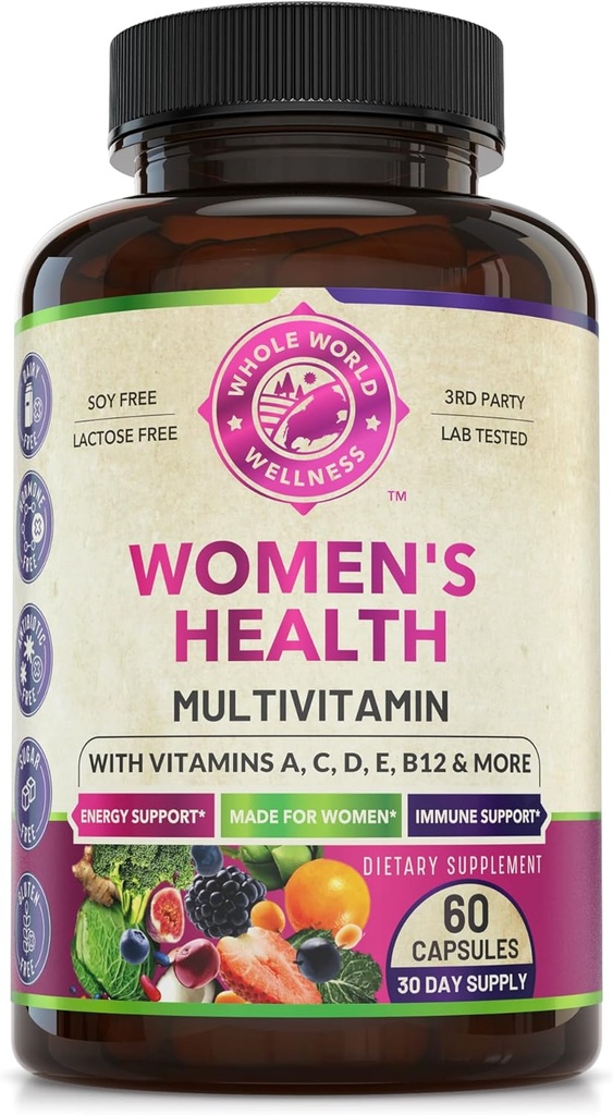 Womens Daily Multivitamin Multimineral Supplement for Energy, Mood, Focus, Hair, Skin & Nails. Made for Women with 30+ Nutrients, Fruit & Energy Blend. Womens Vitamins 60 Capsules. Made in the USA.
