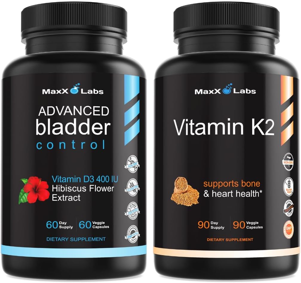 Advanced Bladder Control Supliment pentru femei şi bărbaţi 60 Capace + Vitamina K2 Supliment - Spectrum complet Vitamina K2 MK7, MK4 & Calciu - 90 Capsule
