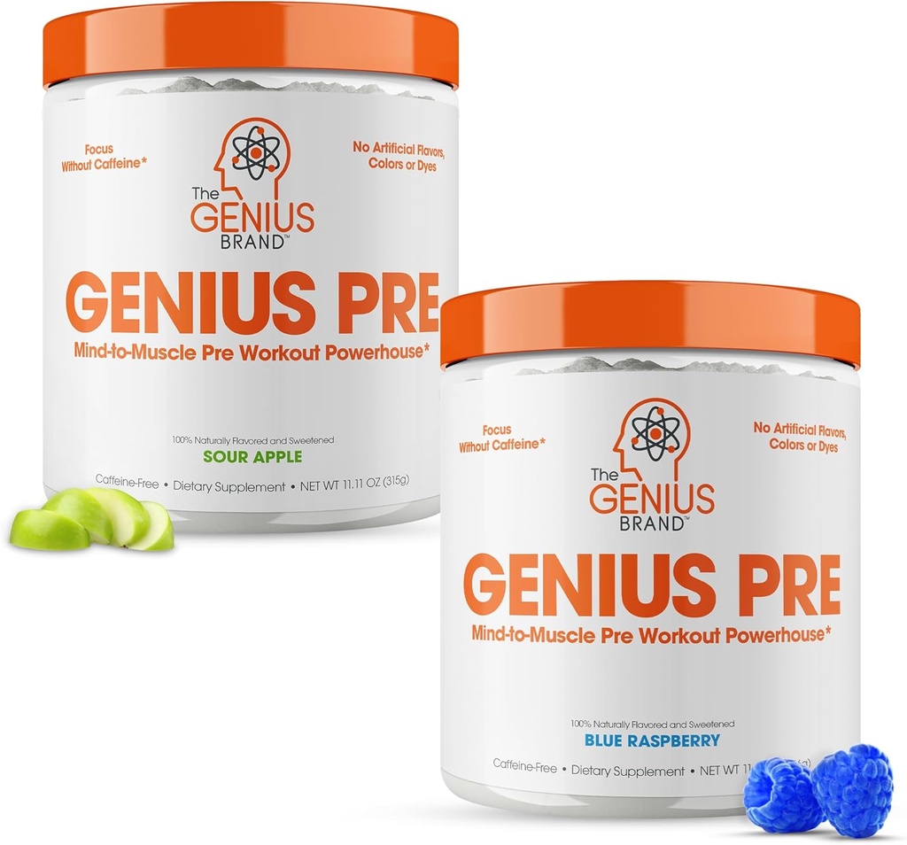 Geniu supliment de pregătire Bundle - Blue Raspberry & Sour Apple - Cafeina-gratuit / Stimulant-Free
